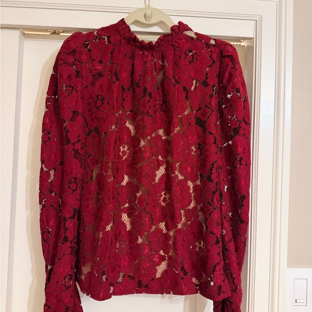 Wayf Red Lace Blouse